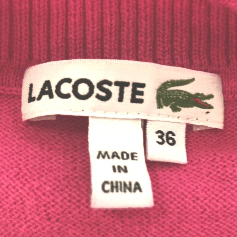 Lacoste Cardigan Sweater Croc Logo Cashmere Cotton Blend Pink Size S EU 36 - Picture 7 of 11